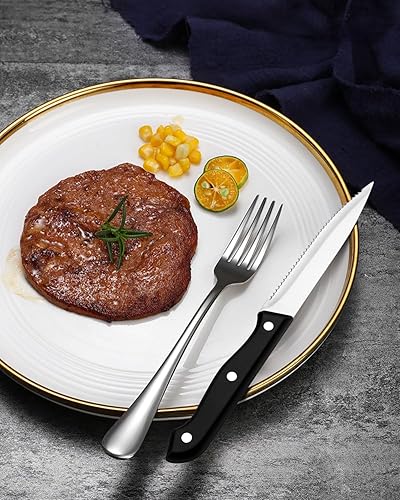 Miniatura 7 de EUIRIO Juego de cubiertos de 48 piezas con cuchillos para carne, cubiertos de acero inoxidable resistente para 8, cubiertos de grado alimenticio,