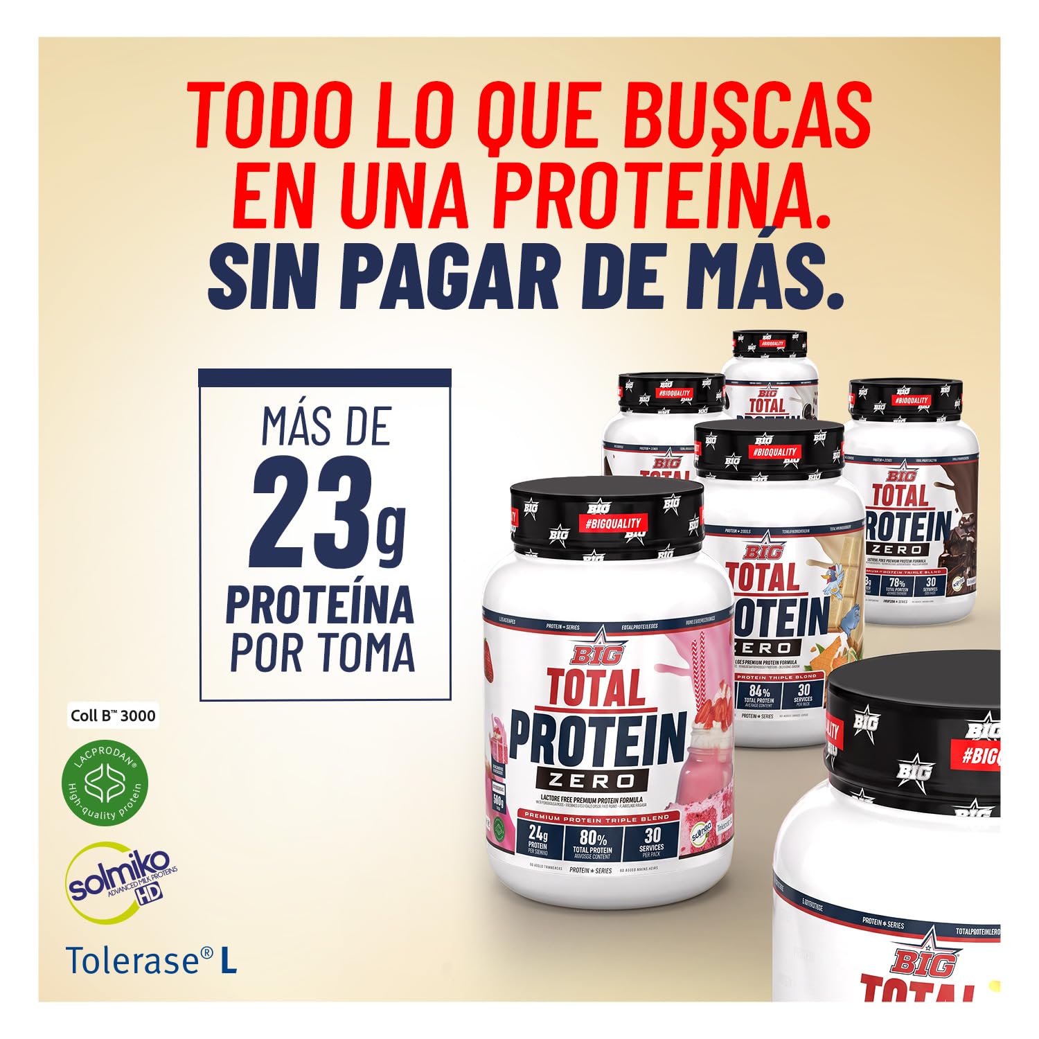 BIG Total Protein Zero Proteína Whey Caseína Colágeno Natillas 900g