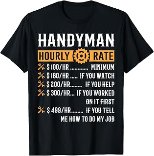 Funny Handyman Gifts ThNh Apparel Unisex Adult T-Shirt Black Short Sleeve Classic Fit Cotton Machine Wash Size S M L XL Imported