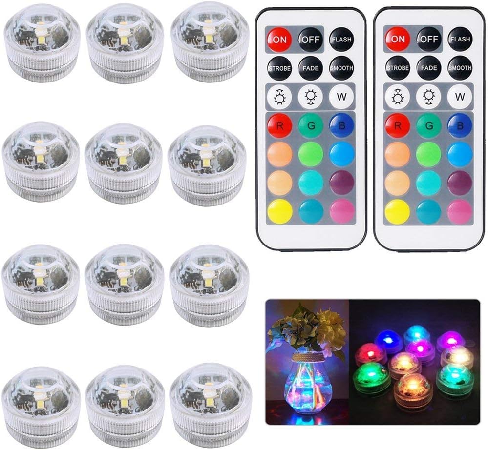 12pcs Submersible LED Tea Lights Bath Underwater Lights SMD 3528 RGB Lights for Fish Tank and Pond with IR Remote Control Waterproof Multi Color – Mood Lights for Party Aquarium Fish Tank Pond Pool