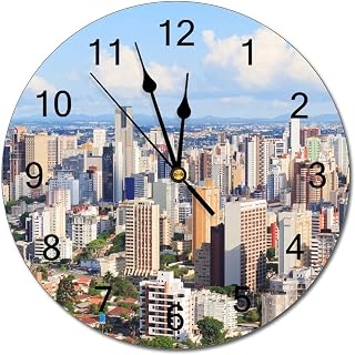 Wall Clock Silent Non Ticking PVC Clocks, Curitiba, Brazil C 26, Battery Operated 10in(25cm), Round Farmhouse Clock, Rustic Clocks Decor for Home Kitchen Office, Made in The USA