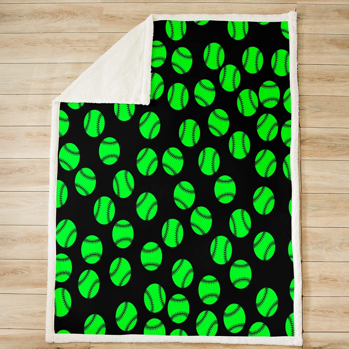 Coperta da baseball Sherpa per gioco sportivo in pile coperta da baseball da gioco verde neon coperta in peluche per la camera da letto dei bambini decorazione softball calda coperta sfocata regina