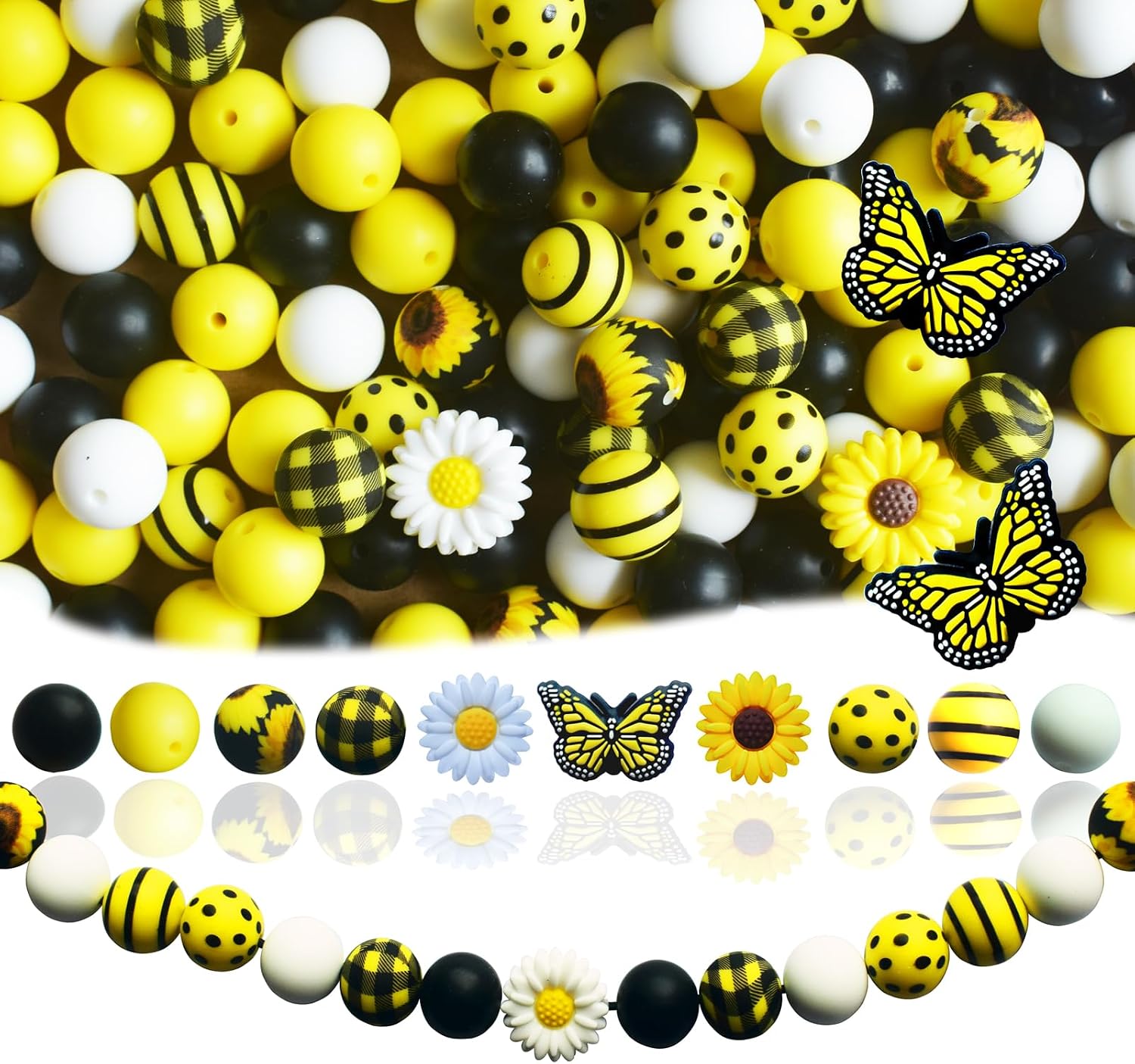 132Pc Silicone Bead for Keychain Making Kit, 15mm Round Butterfly Bead Bulk