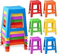 Vista 1 de TURSTIN Paquete de 6 taburetes apilables para aula, de plástico, coloridos, redondos, interiores y exteriores, asientos flexibles, sillas
