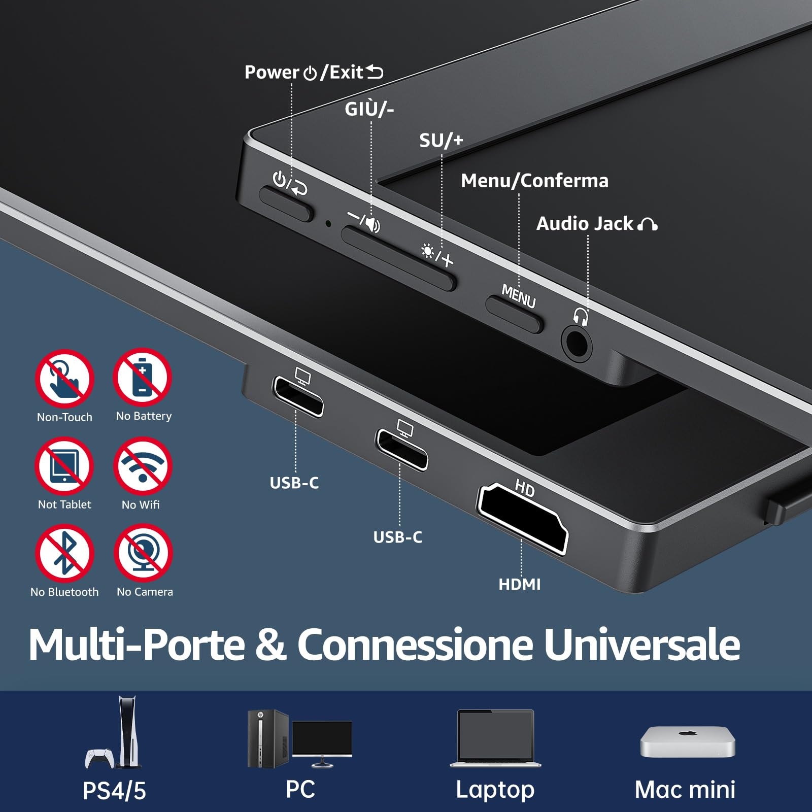 cocopar USB-C Portable Monitor - 15,6 pollici 1080P FHD HDR Zero Frame USB-C Computer Display con doppio Type-C Mini HDMI per Laptop PC Mac Surface Xbox PS4/5, con Smart Cover