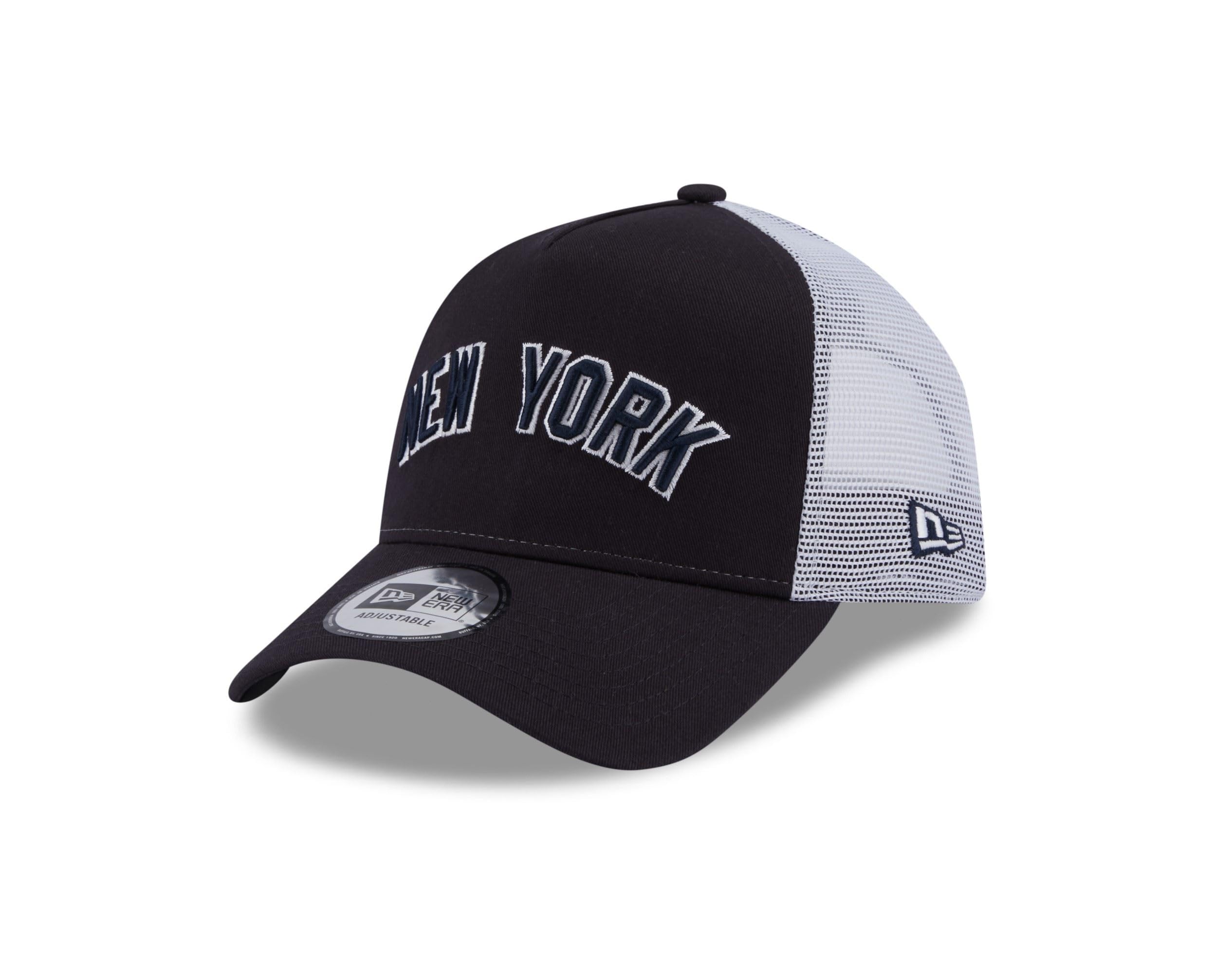 New York Yankees MLB Team Script Navy White A-Frame Adjustable Trucker Cap