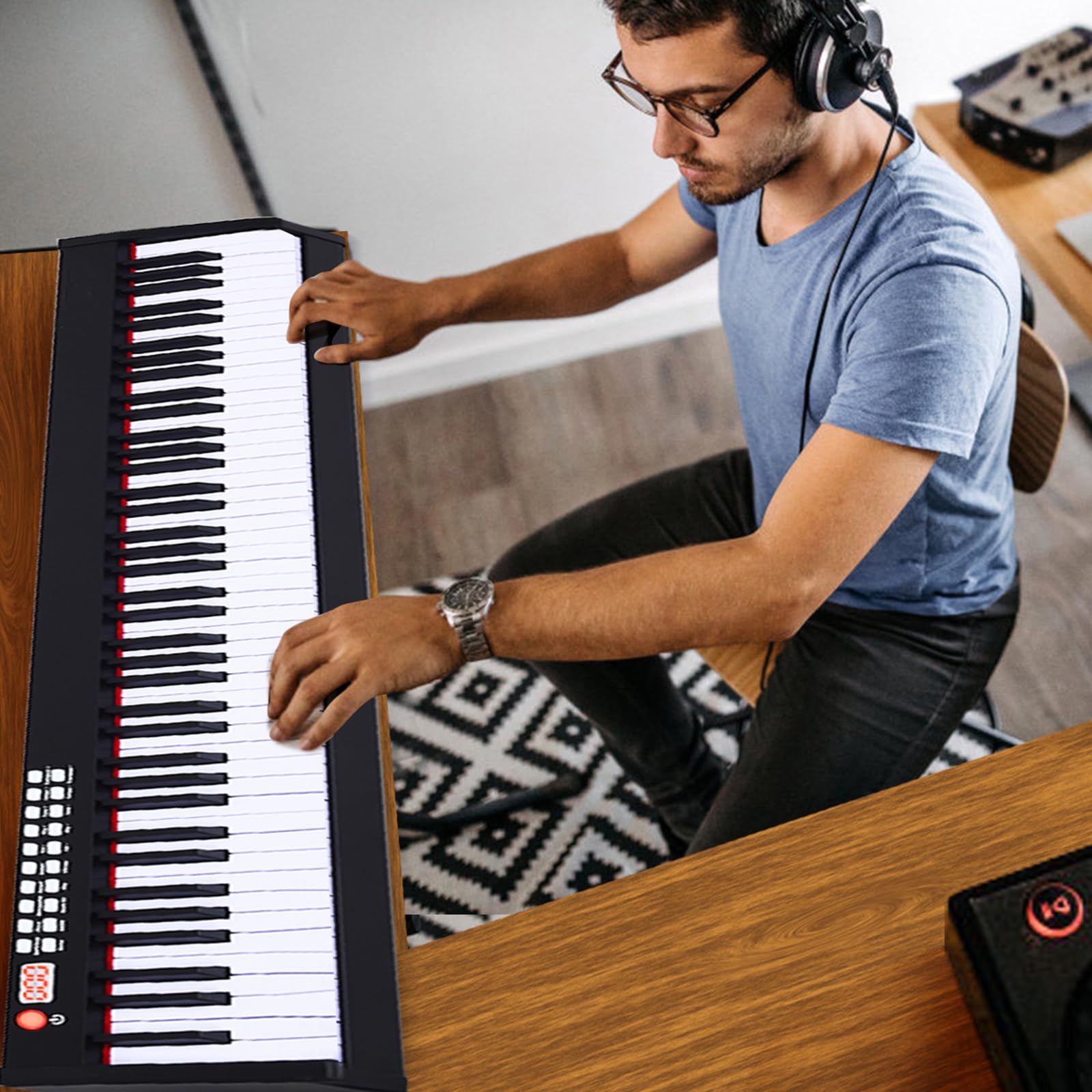 KOMFOTTEU Pianoforte Digitale 88 Tasti Multifunzionale, Tastiera Elettronica con Funzione Bluetooth, Pianola Semi-Pesato per Principianti con Pedale di Sustain, 127 x 21,5 x 6,5 cm (Nero)