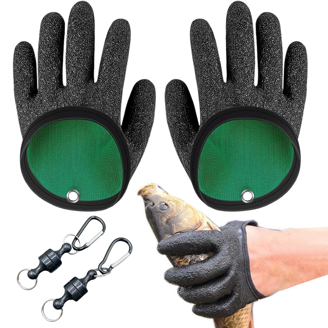 1 par Guantes impermeables para pesca y caza, resistentes a cortes y pinchazos, con 2 cierres magnéticos, para manipular lucio, siluro y lucioperca con seguridad