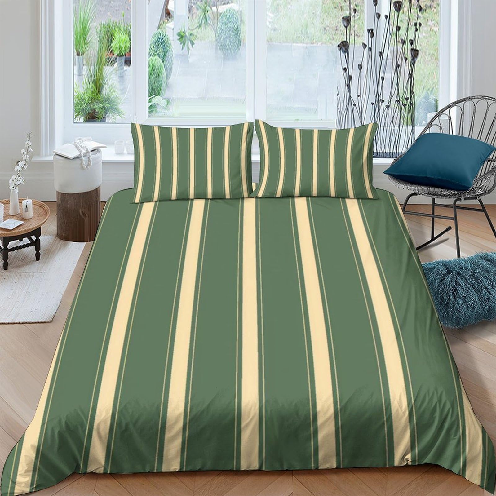 Linge de lit vert et crème classiques parure de couette imprimé 3D