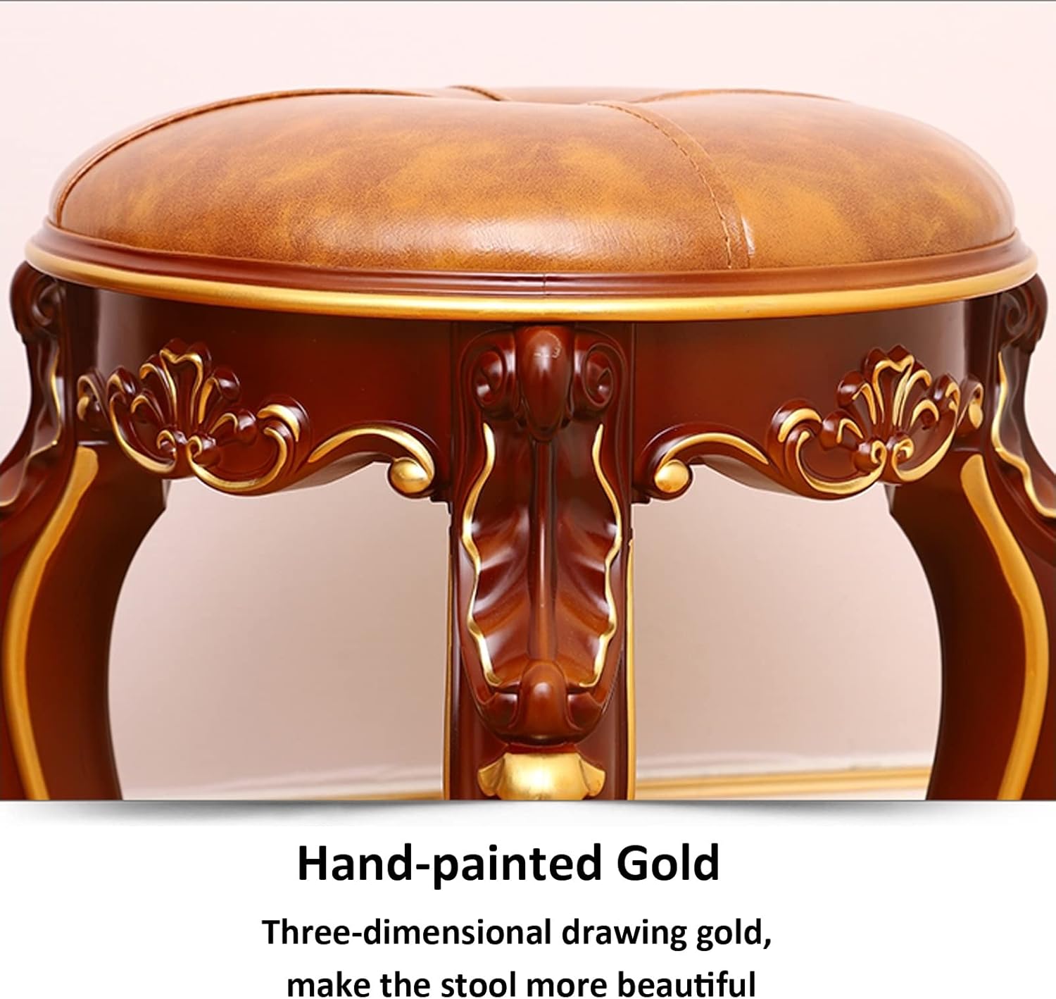 Round Leather Vanity Stool,Makeup Stool Bench Dressing Stools,Thick Padded Cushioned Chair, Piano Seat Bathroom Bedroom Vanity Benches，Brown 1