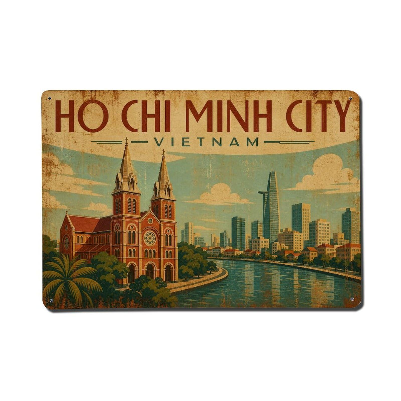 Metal Tin Sign Travel Vintage Vietnam Ho Chi Minh City
