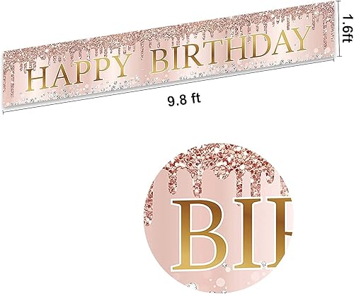 Miniatura 6 de Cartel de feliz cumpleaños de oro rosa rosa para mujer, pancarta de feliz cumpleaños para puerta y suministros de fiesta, grande 16, 21, 30, 40, 50