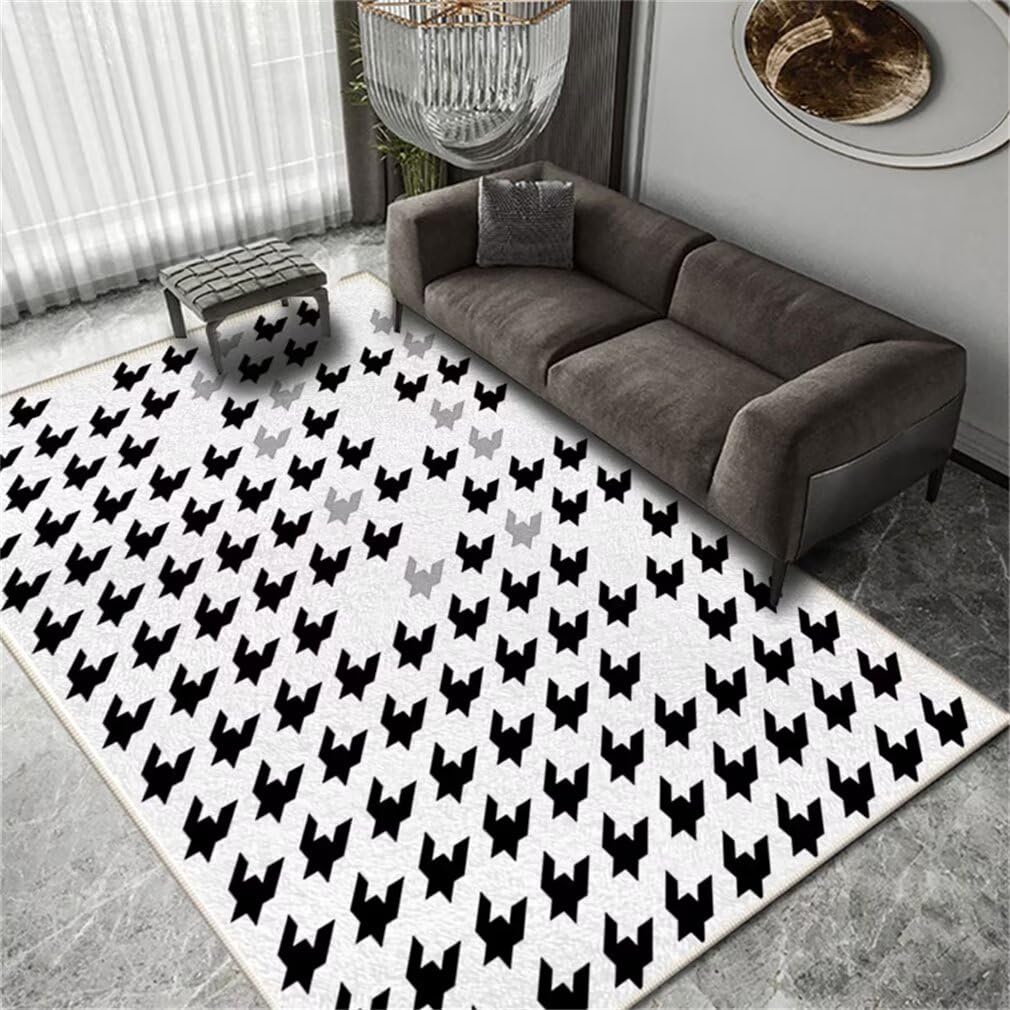 Tapis de chambre ado et enfant noir et gris 180x250cm à motif géométrique moderne