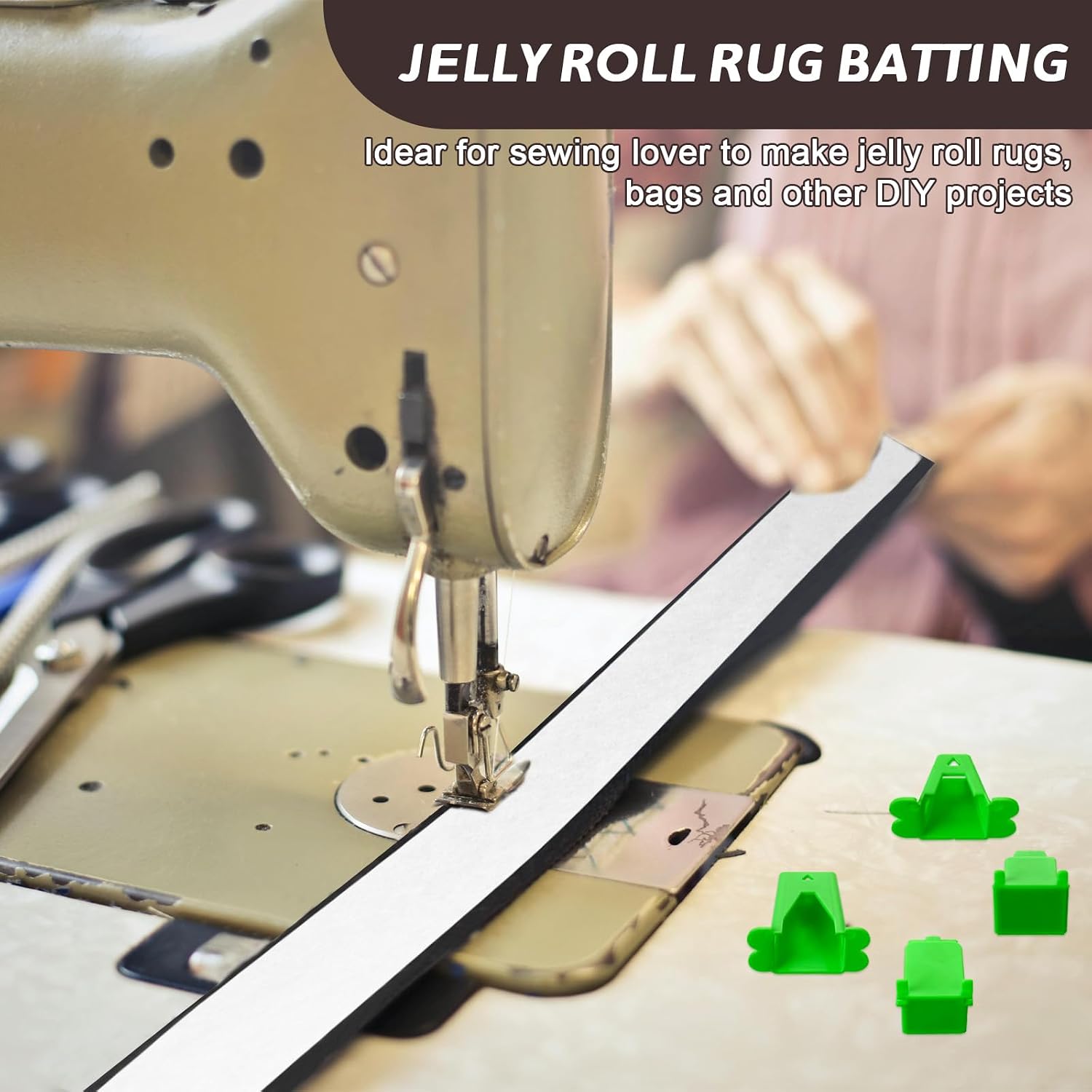 2 Rolls Jelly Roll Batting 2 1/2 Inch Cotton Blend Quilt Batting Roll for Rugs 100 Yards Needle Punched Batting Strips with Fabric Tube Makers Scissors for Quilting, Rugs, Sewing Projects (2)