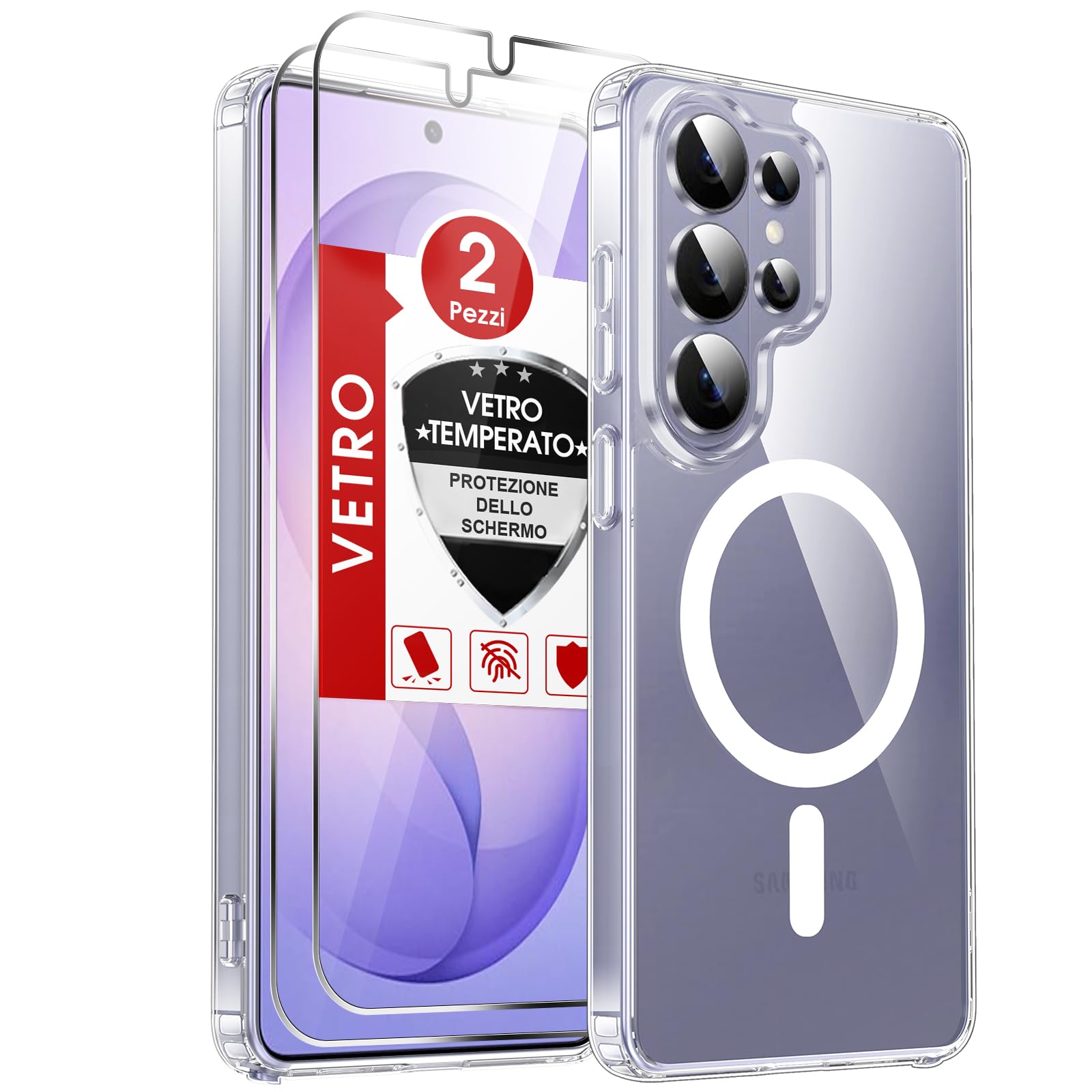 LeYi Cover Magnetica per Samsung Galaxy S26 Ultra 5G Trasparente Custodia con Vetro Temperato [Compatibile con MagSafe]Protezione Fotocamera TPU Bumper Originale Antiurto Protettiva Case per S26Ultra