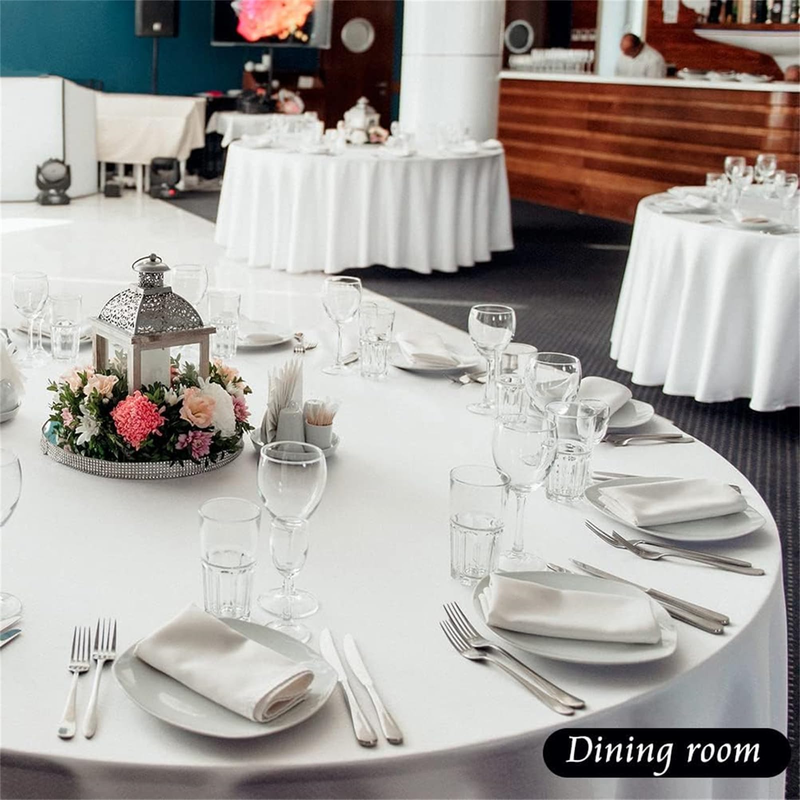 Highdi Nappe Ronde Polyester Lavable, Nappe De Table Hôtel Banquet Anti-Taches Couverture De Table Pour Jardin Mariage Fête D'anniversaire Décor (3m,Marine Classique