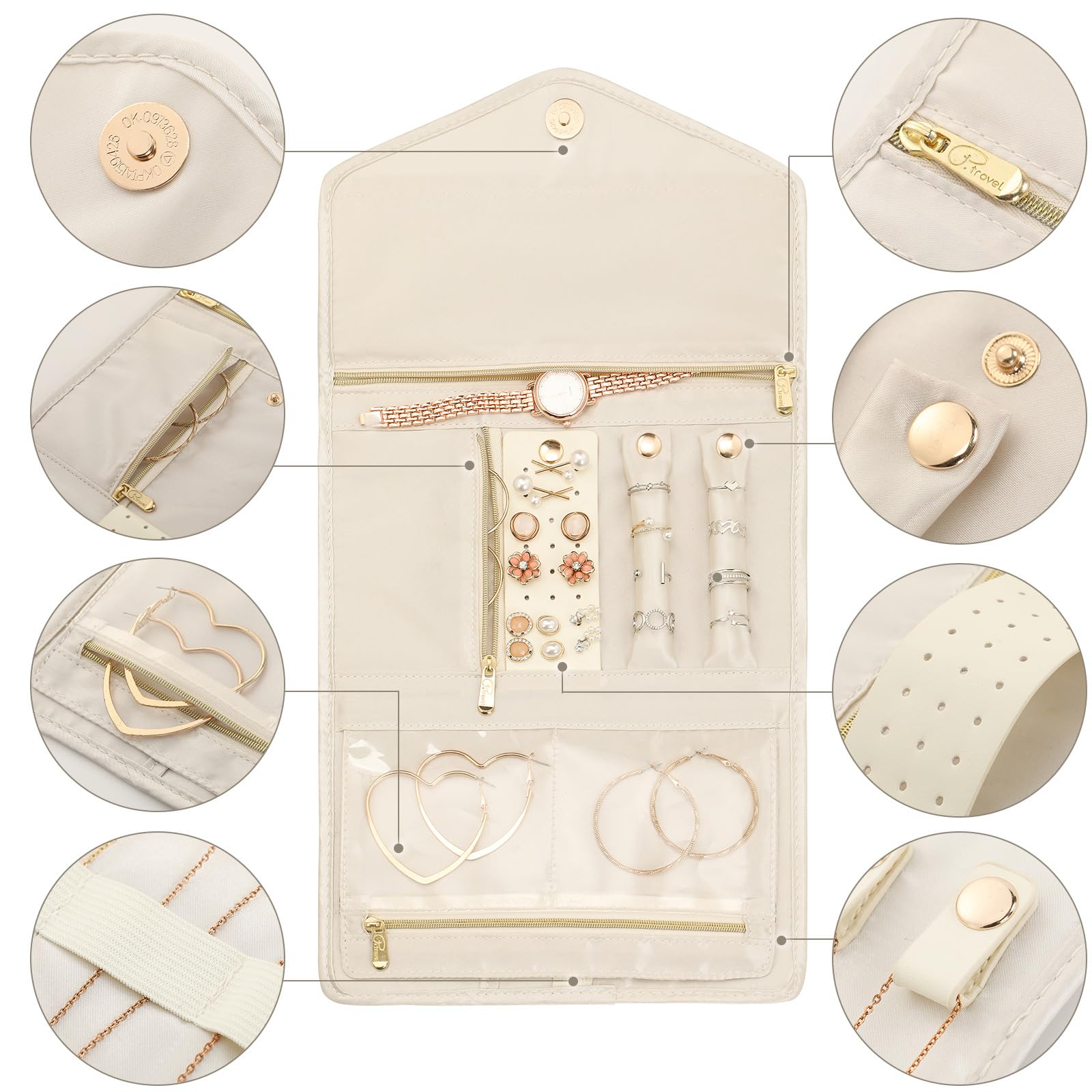 VanFn Rotoli di gioielli, organizer per gioielli da viaggio, custodia pieghevole per gioielli, borsa per gioielli da donna, per anelli, collane, orecchini, bracciali, orologi, spille serie P.Travel