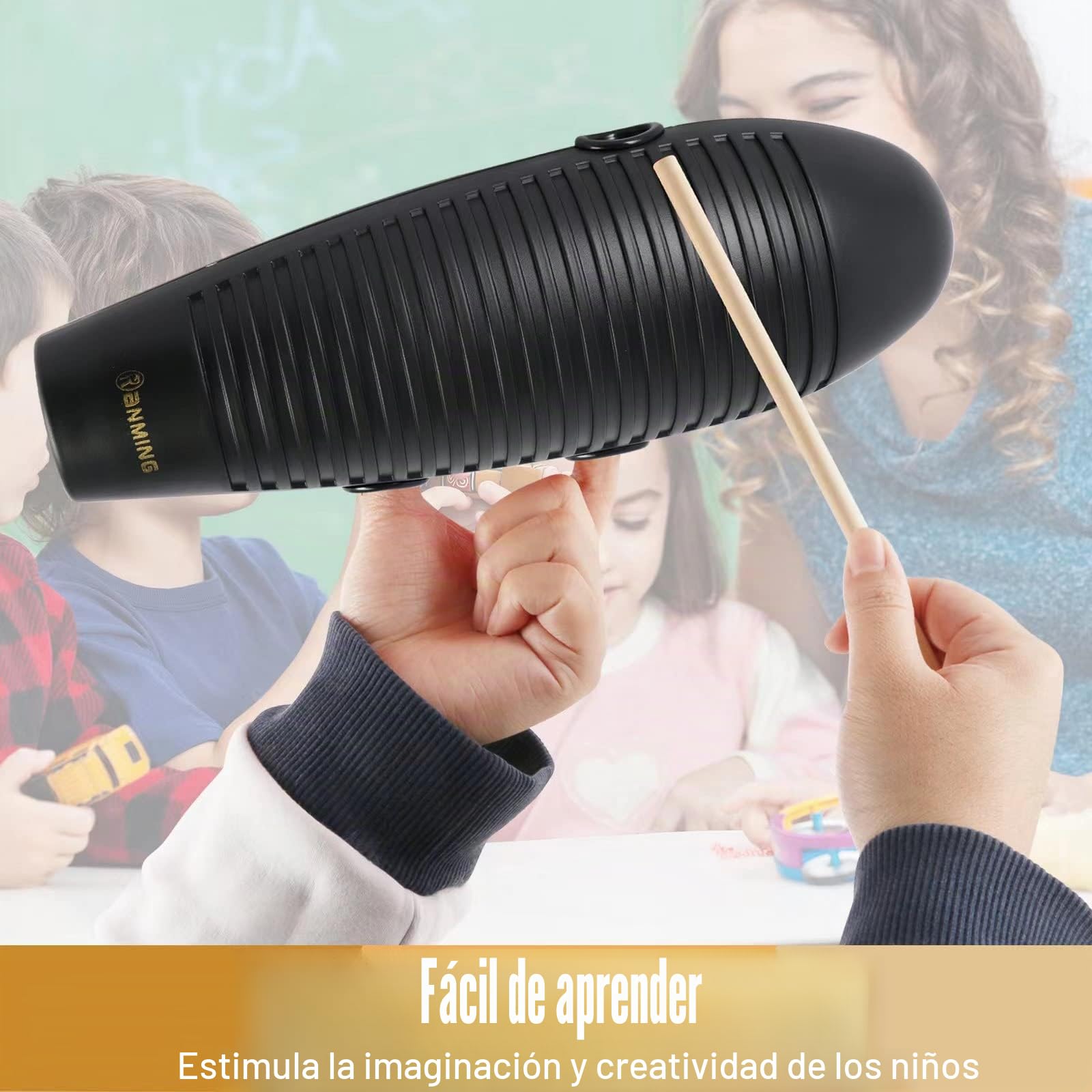 RANMING Guiro Instrument - Instrumento de percusión latina con forma de pez Super Guiro de 3.9 x 13 pulgadas con 2 raspadores Guiros, herramienta de entrenamiento musical para principiantes y amantes
