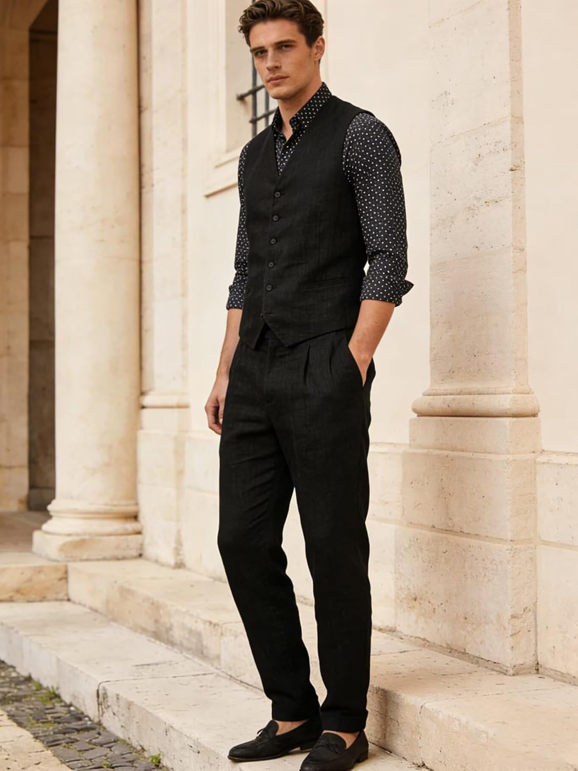 High-End Suits Wedding Suits 2 Pieces Slim Fit Vest Pant Groomsmen Tuxedos Summer Casual Linen Men Suit for Men
