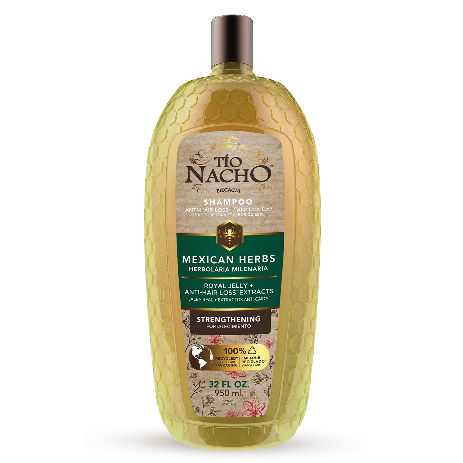 Tio Nacho Mexican Herbs Shampoo, Strengthening, Anti Hair Loss & Anti Breakage with Royal Jelly, Ginseng & Jojoba, Paraben & Cruelty Free, 32 Fl Oz