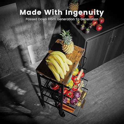 Miniatura 5 de MAWEW Almacenamiento de papas, contenedor de almacenamiento de papas y cebollas de 5 capas, soporte de cocina retro, cesta de frutas y madera de