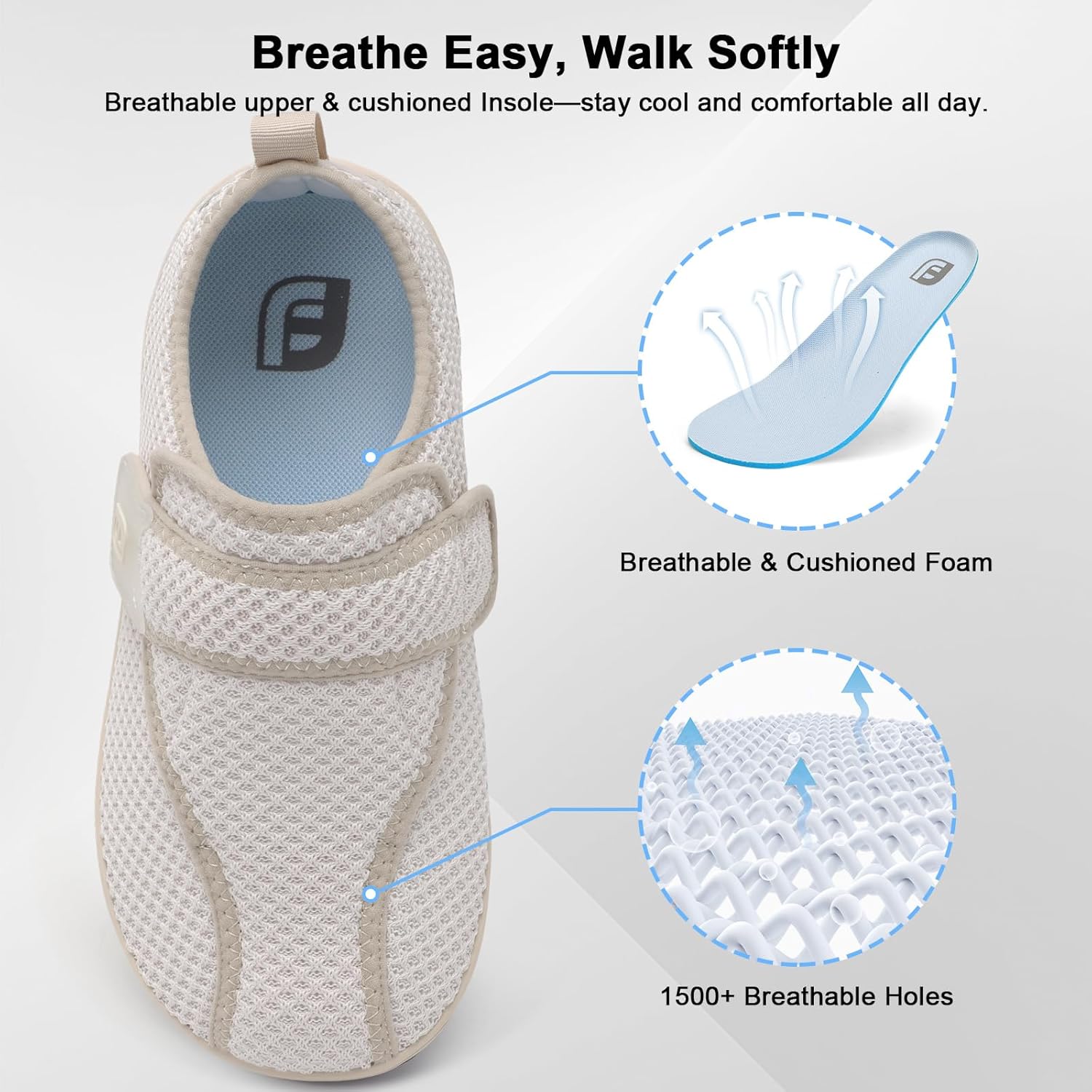 JOINFREE Diabetic Wide Walking Shoes for Women & Men with Adjustable Upper, Zero Drop Non Slip Casual Sneakers Comfortable for Edema, Arthritis, Swollen Feet & Elderly