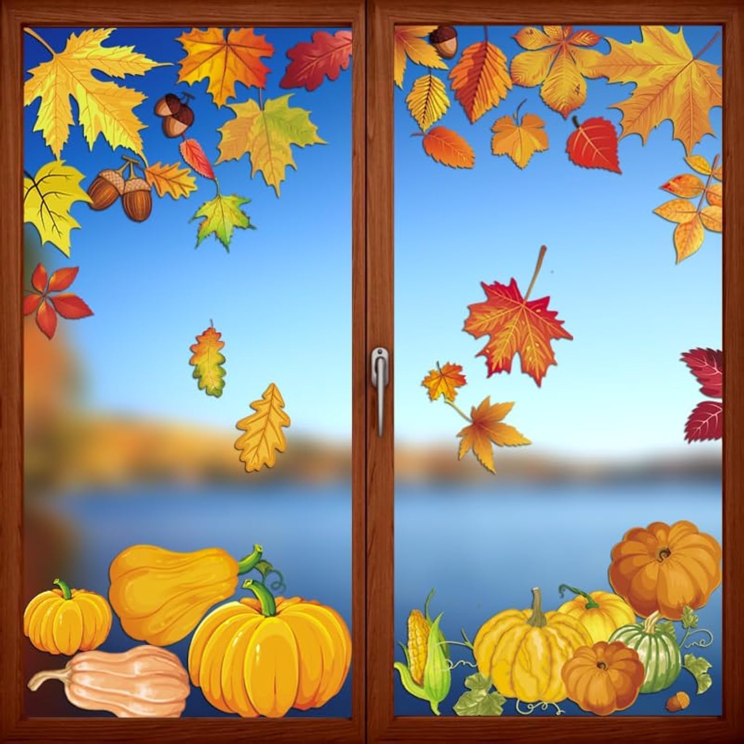 Amazon.com: Fall Double Sided Pumpkin Leaves Window Stickers ...