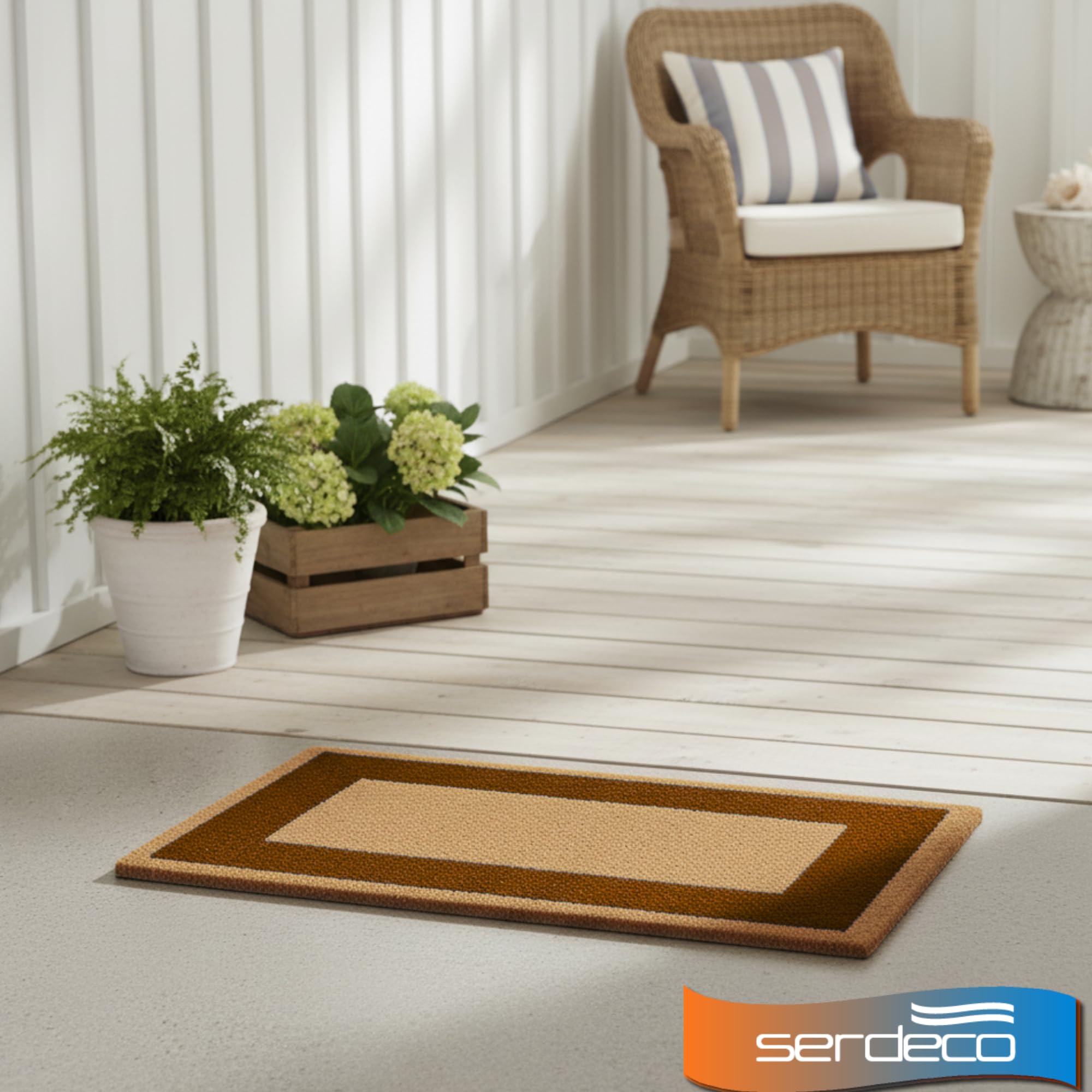 Zerbino in cocco naturale. Premium con bordo antiscivolo per interni ed esterni (70 x 120 cm, Brun)