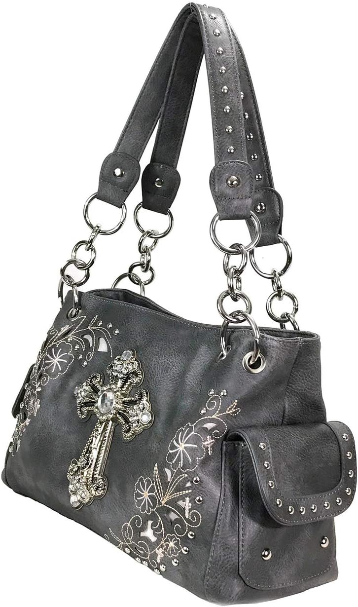 Rhinestone Cross Embroidered Floral Western Handbag