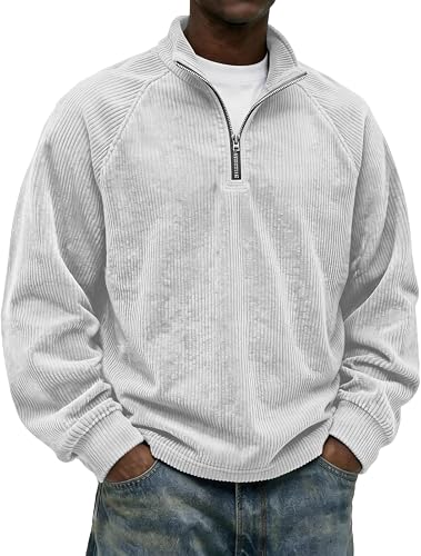 Corduroy Mens 1/4 Zip Pullover Long Sleeve Shirts Textured Soft Sweatshirts