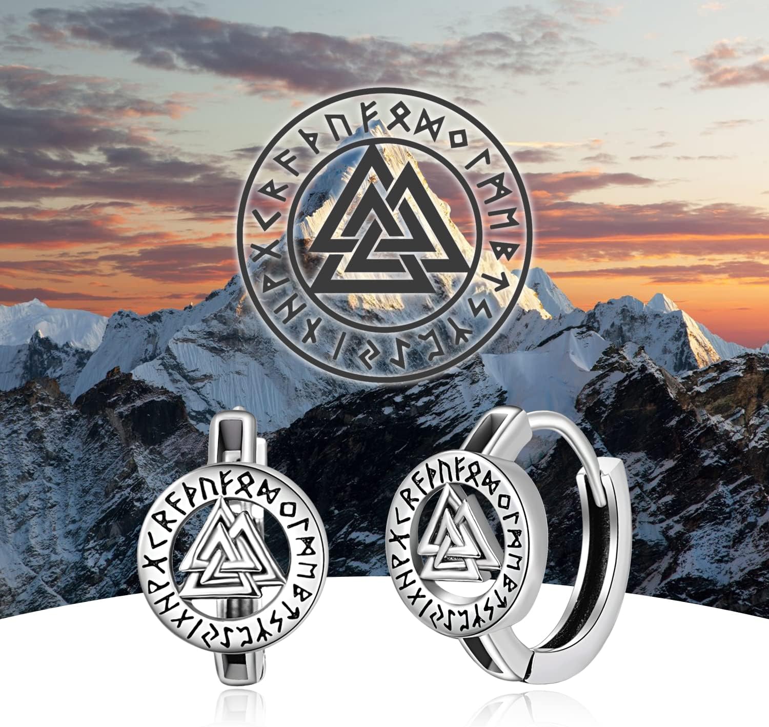 KINGWHYTE Odin Hoop Earrings 925 Sterling Silver Black Huggie Hoop Small Vintage Gothic Punk Rock Earrings for Men Women - Image 5