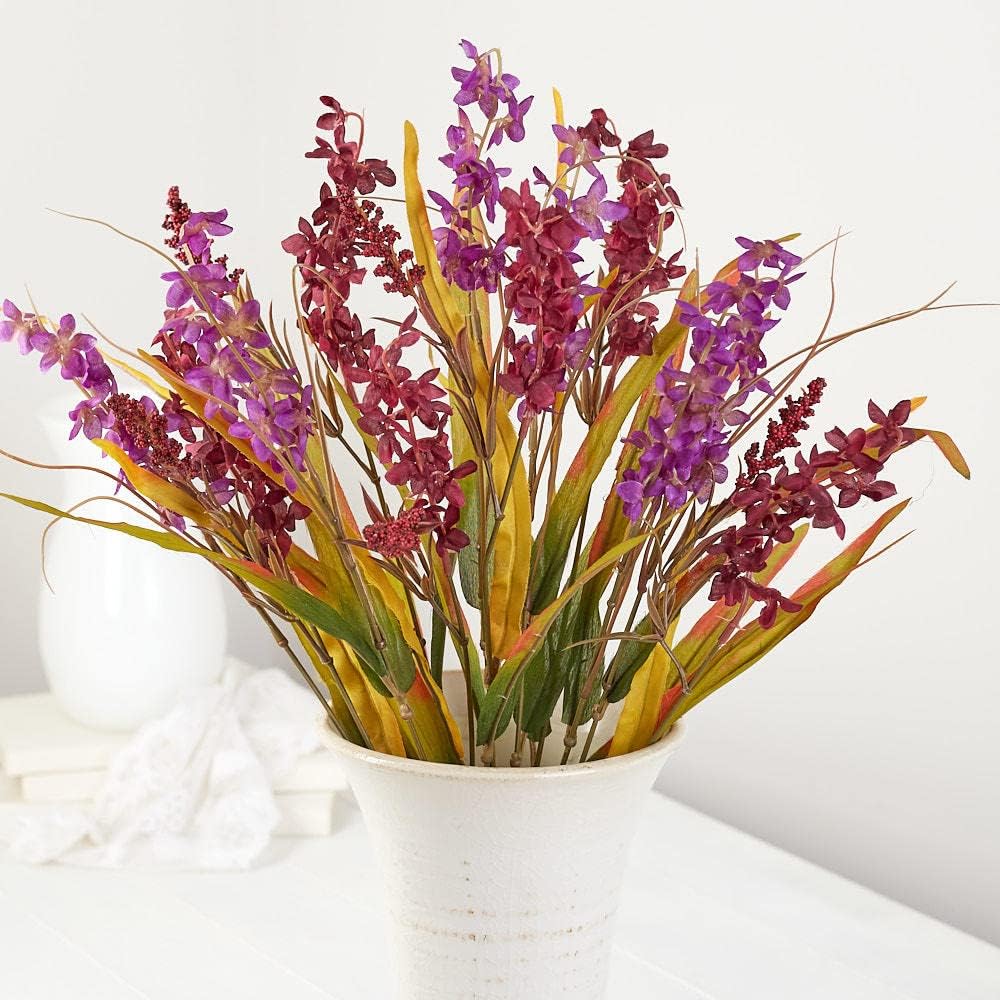 Factory Direct Craft Artificial Purple and Burgundy Delphinium and Wild Grass Floral Bundle - Silk Fall Flowers Bush (Size: 20" H)