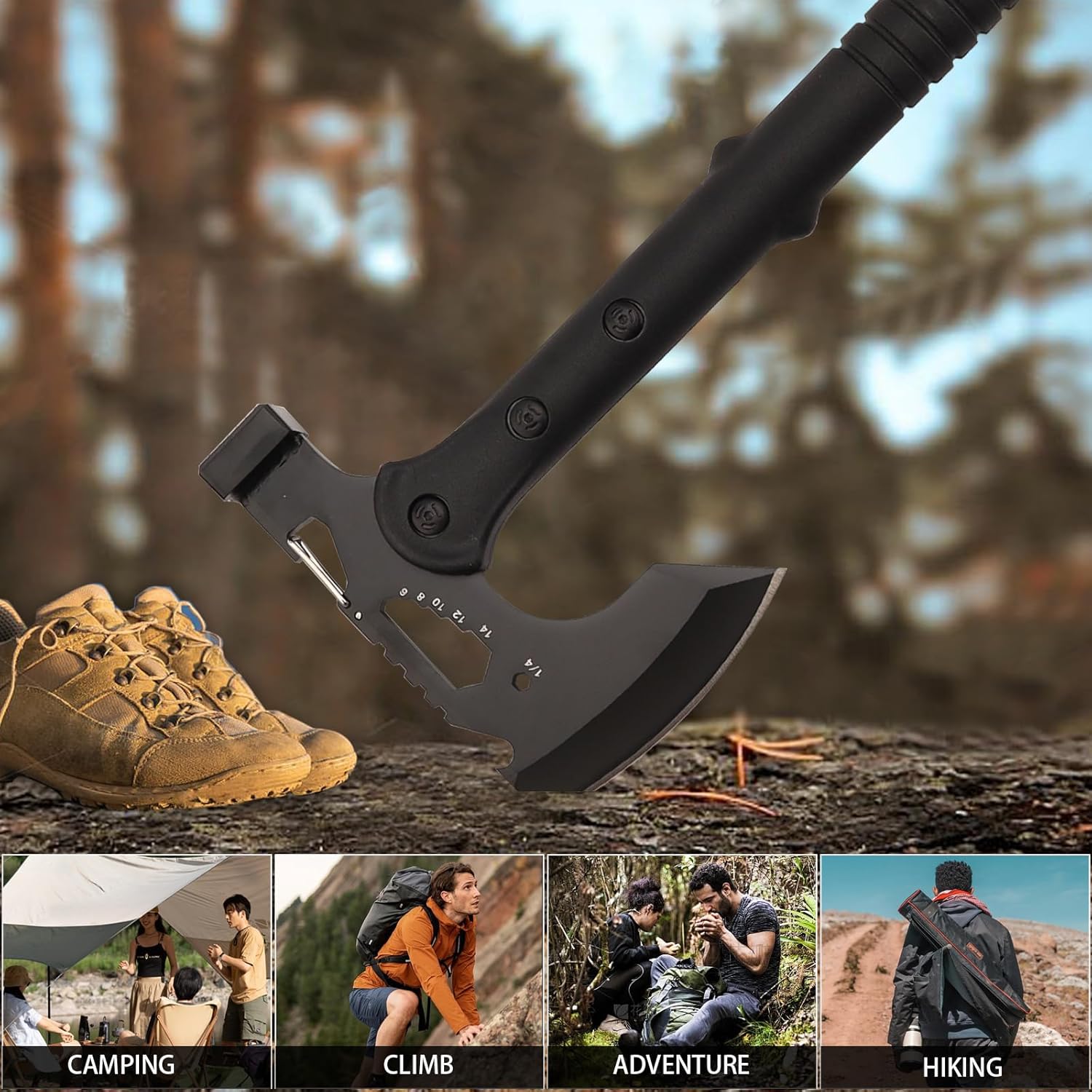 Tactical Hatchet,Black Stainless Steel Camping Hatchet Axe with Nylon Sheath,Black Tomahawk with Bottle Opener,Hex Wrenches,Tactical Tomahawk Axe Hammer for Outdoor Splitting Wood,Hunting Survival