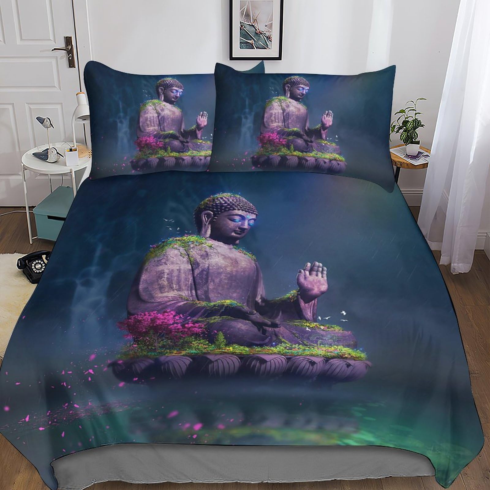 Housse de couette Bouddha literie anti-glisse lit double 200x200cm