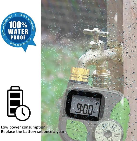 Water Timer for Automatic Watering System Easy to Program Three Modes Automatic Sprinkler Rain Delayed Watering Manual Watering Outdoor Use