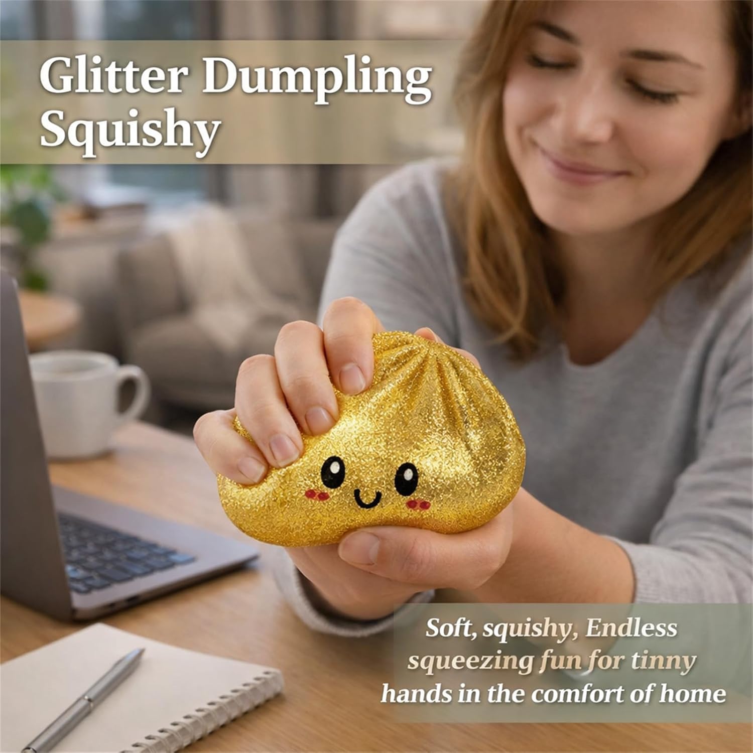 Dumpling Squishy, Random Glitter Dumpling, 12 Colors Squishy Dumplings with Box, Soft Squeeze Toy for Stress Relief (Random-6PCS)