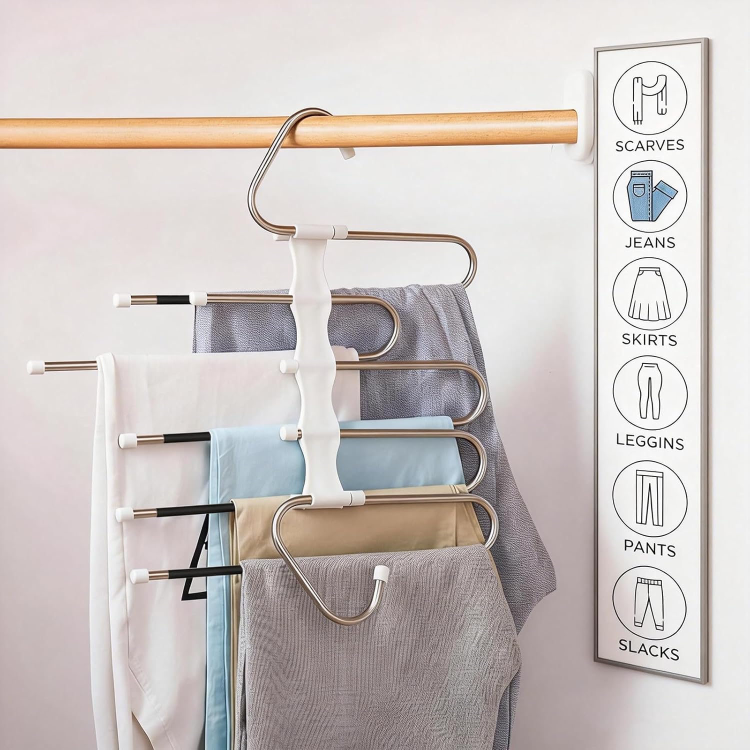 Pants Hangers Space Saving 5 Tier - 2 Pack Closet Organizers and Storage Closet Organizer,Anti-Slip Design,Closet Organizers and Storage for Pants Jeans Skirts Scarf Legging - Image 3