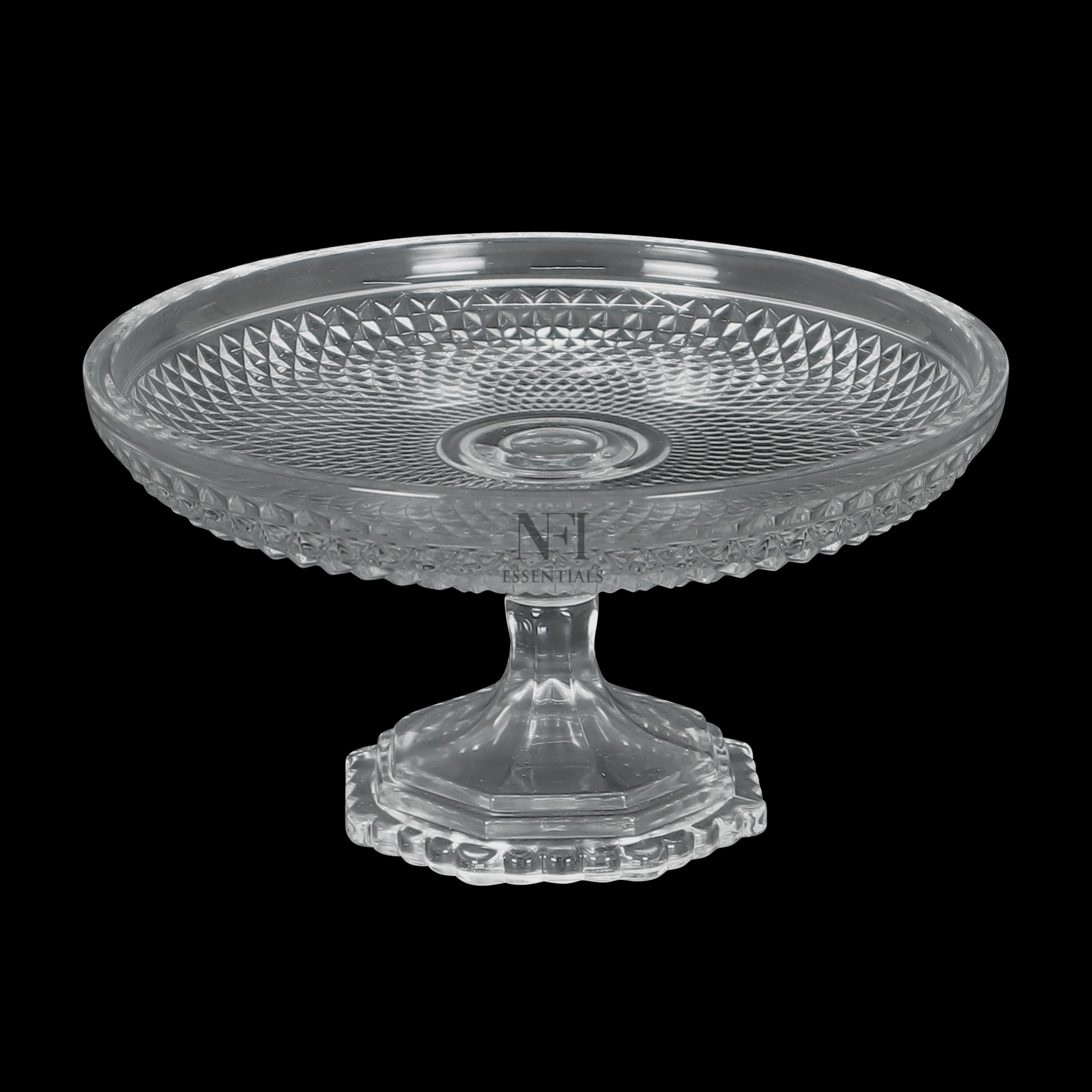 NFI essentials Crystal Clear Dessert Pedestal Stand Vintage Style Cake Plate Diamond Pattern Serving Platter Cakes, Pastries & Desserts Display for Parties, Weddings, and Gift