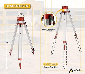 AdirPro Laser Level Tripod - Universal Heavy Duty Survey & Transit Tripod - 5/8 x 11 Thread - Quick Clamp - Aluminum Construction for Lasers & Levels (Orange), Pack of 3