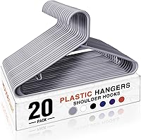 Vista 2 de HOUSE DAY Paquete de 10 perchas de plástico color negro, perchas de plástico con ganchos integrados, percha duradera y fuerte para armario, ahorro