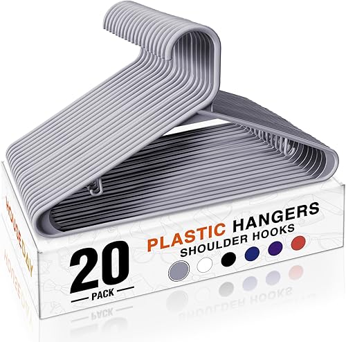 Miniatura 2 de HOUSE DAY Paquete de 10 perchas de plástico color negro, perchas de plástico con ganchos integrados, percha duradera y fuerte para armario, ahorro