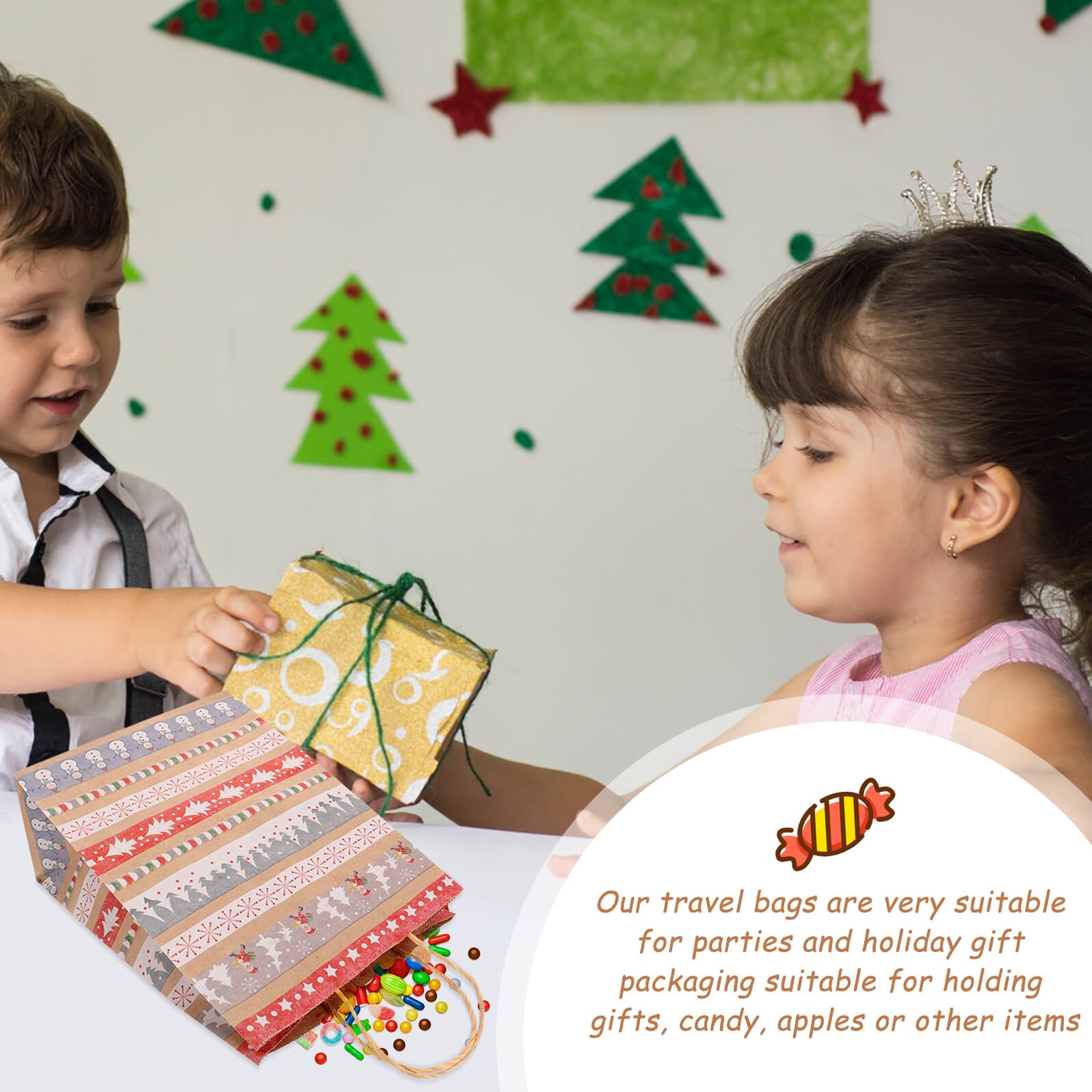 Mikinona 20pezzi Sacchetto di Carta Kraft per Caramelle Natalizie Sacchetti Regalo di Natale in Carta Kraft Sacchetti per Caramelle Natalizie Colore Casuale