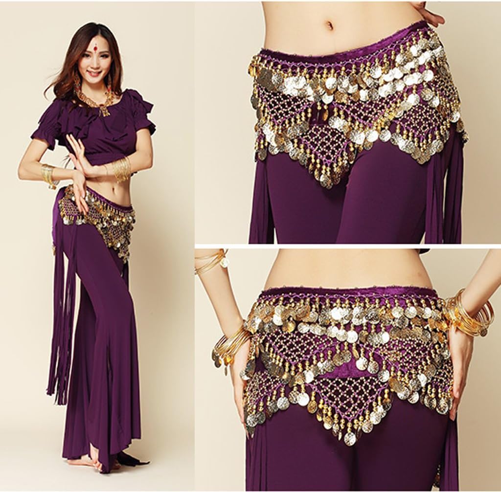 Wuchieal Women's Sweet Bellydance Hip Scarf with Gold Coins Skirts Wrap Noisy - Image 3