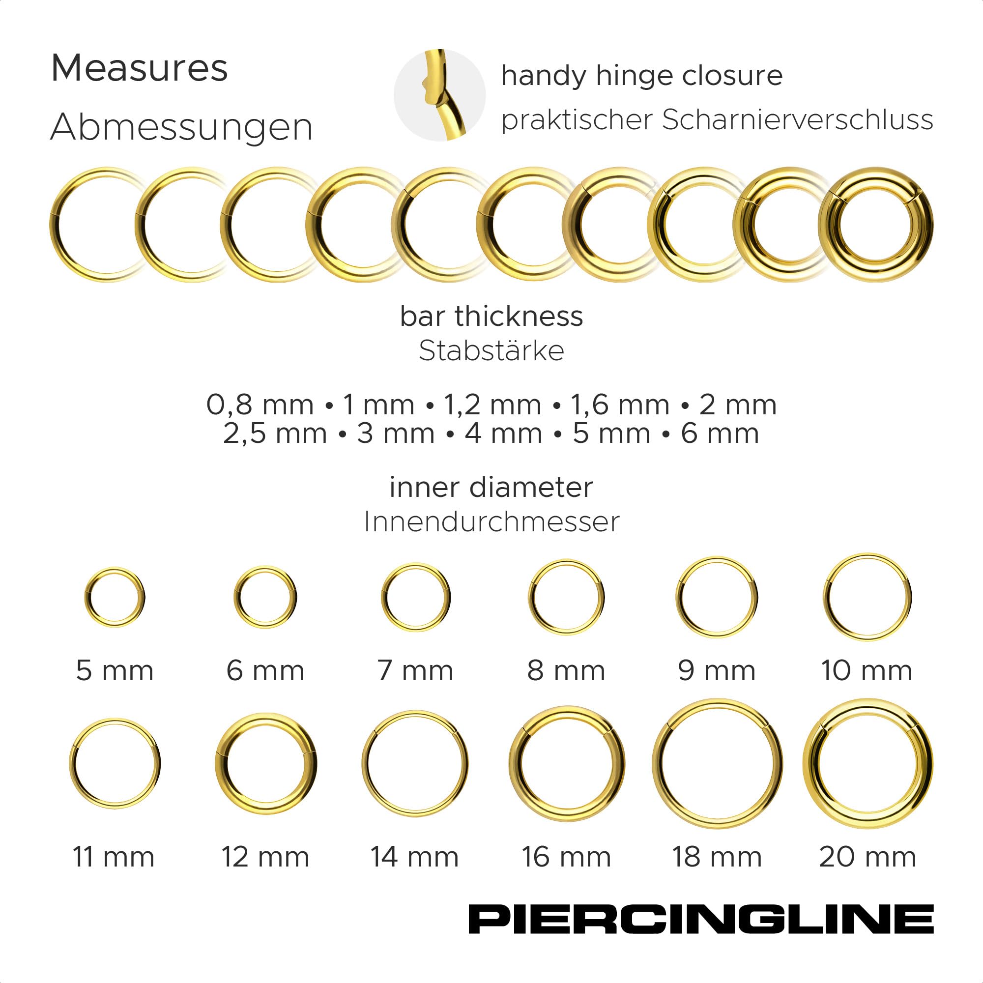 PIERCINGLINE Anillo segmento Clicker de acero quirúrgico – Piercing en oro, plata, rosa, negro o azul – para nariz, tabique, oreja, hélice o tragus — view 3