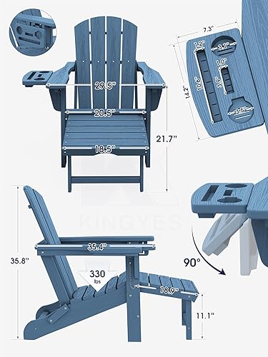 Miniatura 2 de KINGYES Silla Adirondack plegable ajustable con reposapiés y organizador de reposabrazos multifuncional 4 en 1, silla Adirondack reclinable plegable