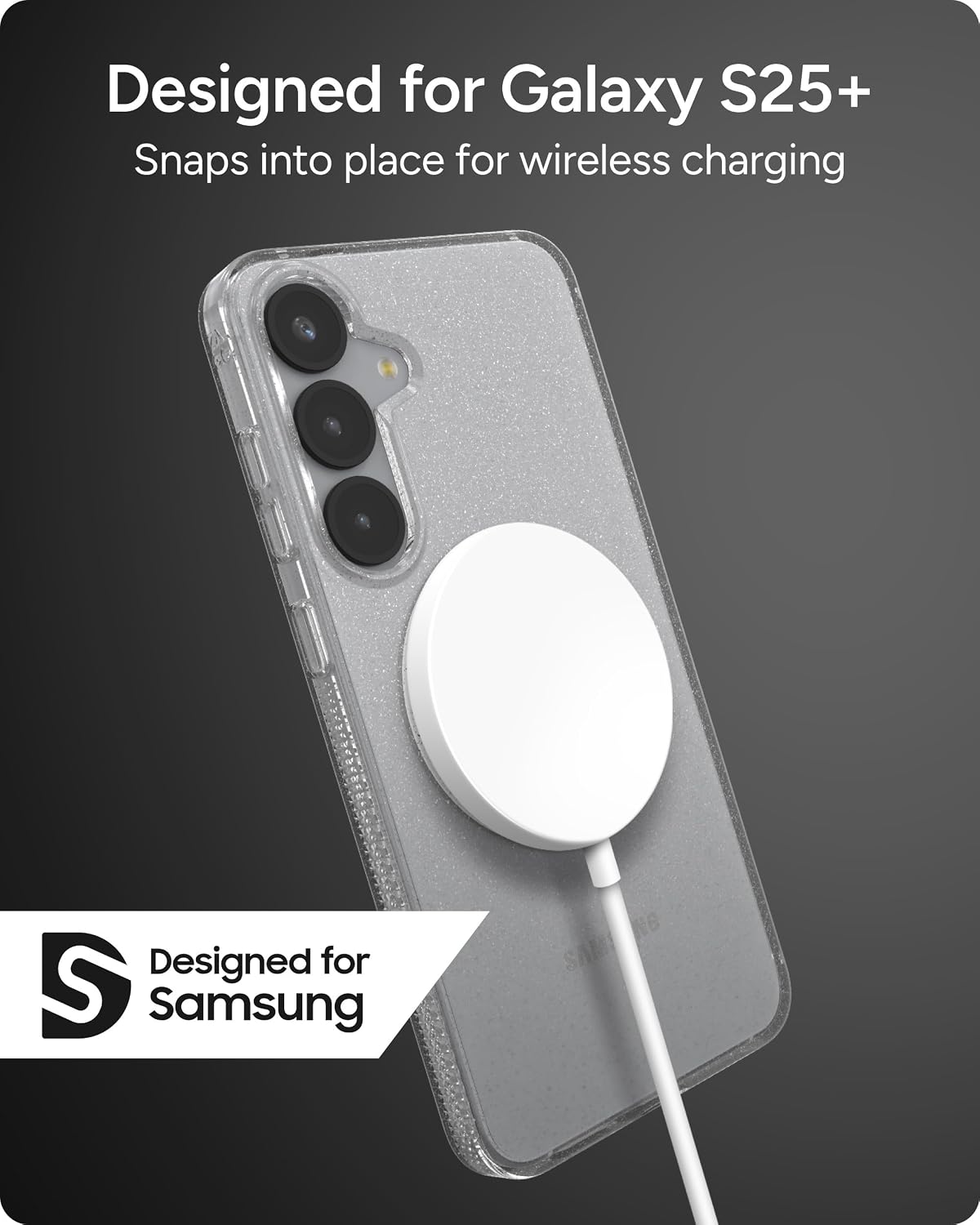 ZAGG Milan Snap Samsung Galaxy S25+ Case – Clear Glitter Design, Slim & Drop Resistant up to 13ft, Fast Wireless Charging Compatible, Stylish Protective Case, Glitter Starlight