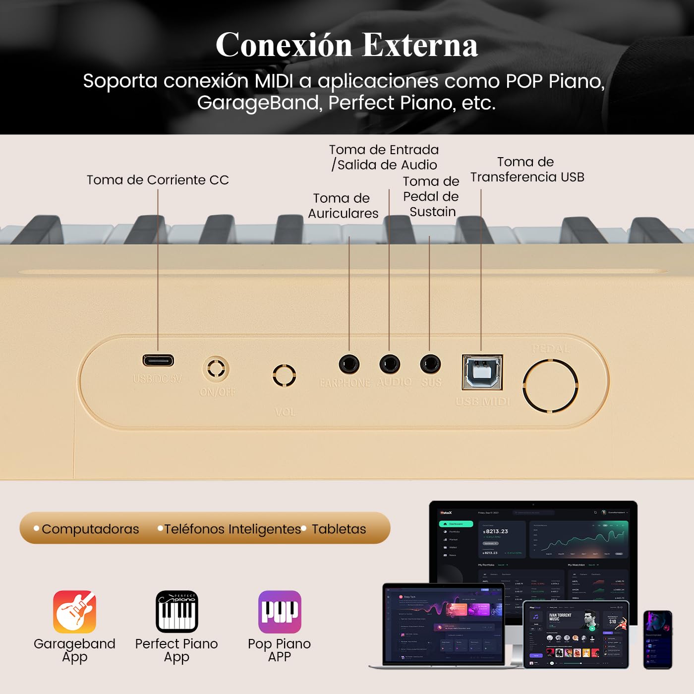 COSTWAY Teclado Plegable de 88 Teclas, Piano Eléctrico Portátil Sensible a la Velocidad, Piano Digital de Tamaño Completo, MIDI, Pedal de Sostenido, Soporte para Música y Bolsa de Transporte (Natural)