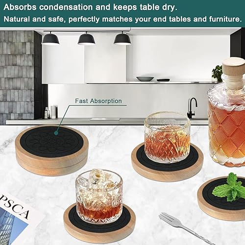 Miniatura 4 de Posavasos absorbentes de madera para bebidas, juego de 5, posavasos para protección de mesa de café, antideslizantes, antiadherentes, adecuados para