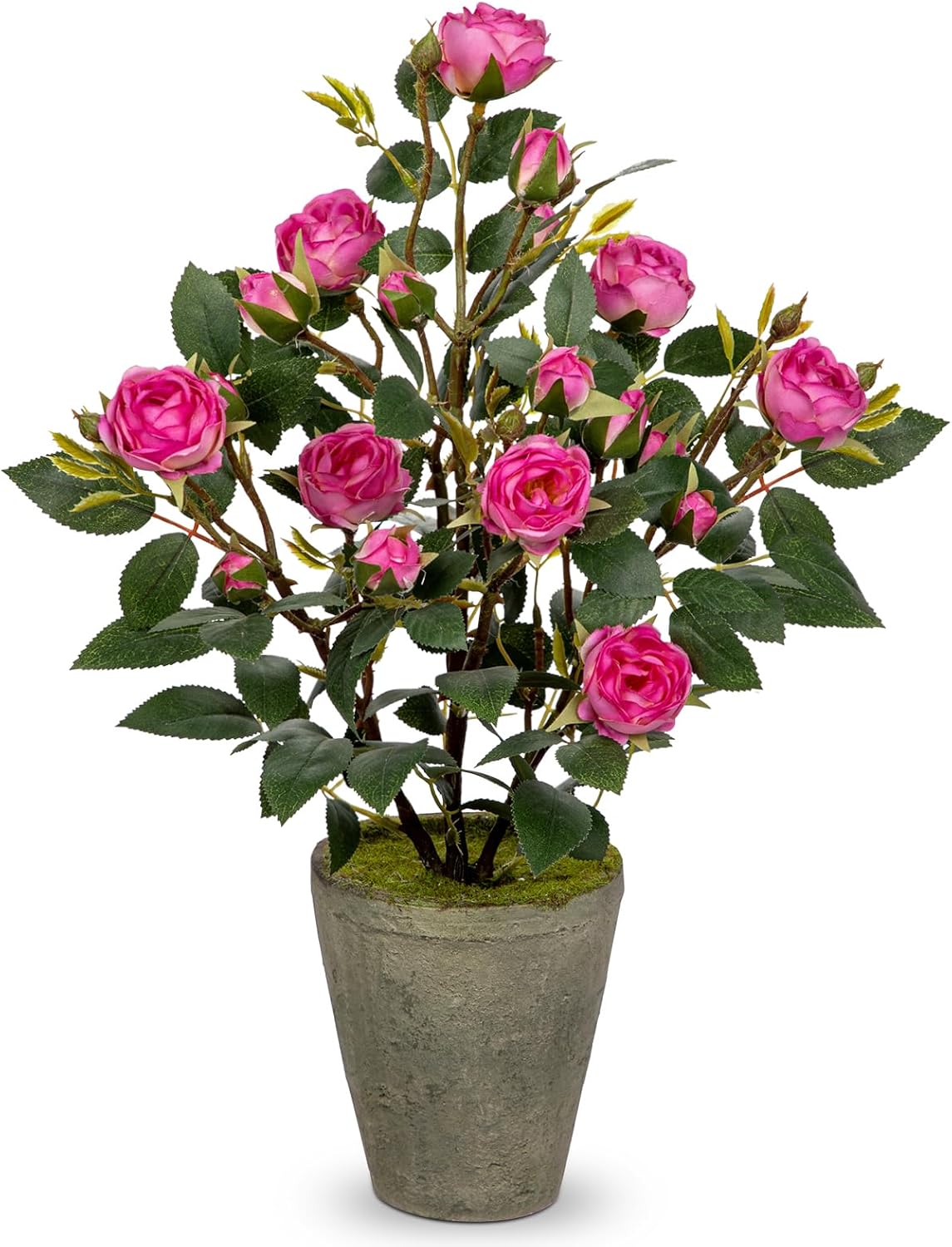 Hollyone Artificial Flower Plants Camellia Pink Roses Faux Potted Plant with Cement Pot Fake Silk Flower Rose Camellias Flower Arrangement Office Home Decor Bathroom Shelf Desk Decoration 15 Inch