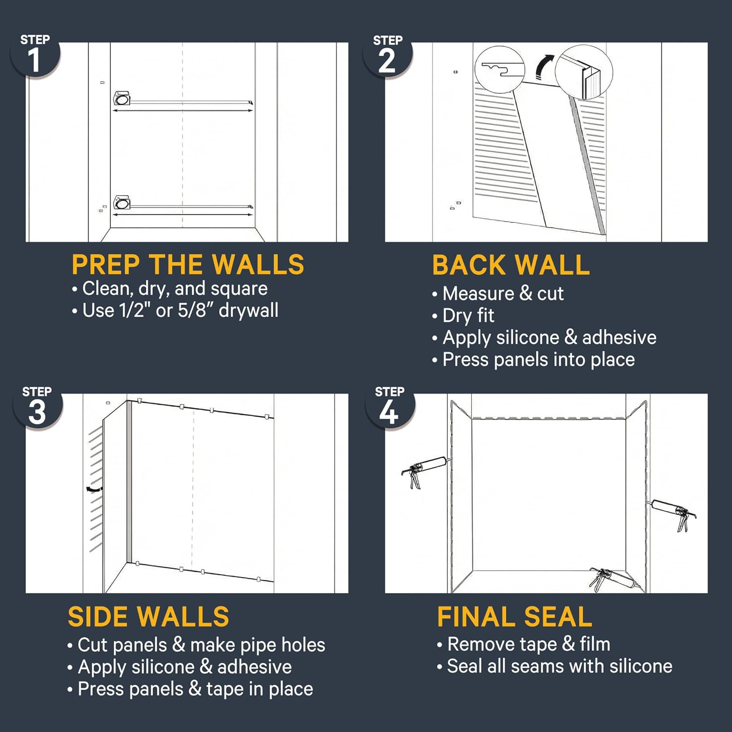 Shower Surround Kits – Waterproof Wall Panels for Shower – Glossy Finish & Seamless Pattern – Easy to Install Over Any Surface – Leakproof Design (60'' x 35.5'' x 78'') – Mist